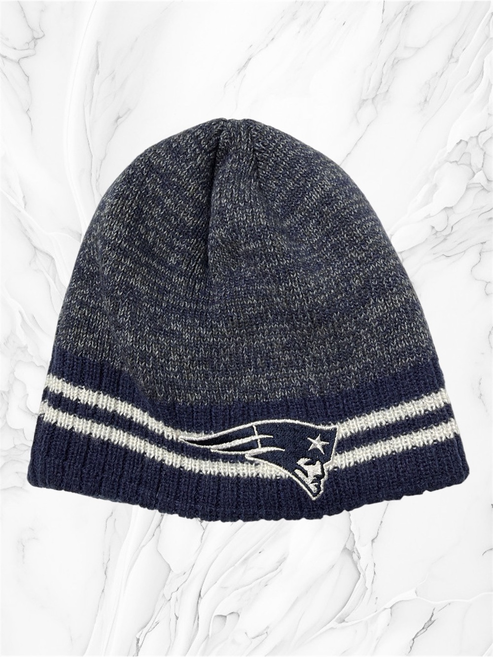 NFL Reebok New England patriots Navy and White Striped Knit Beanie youth